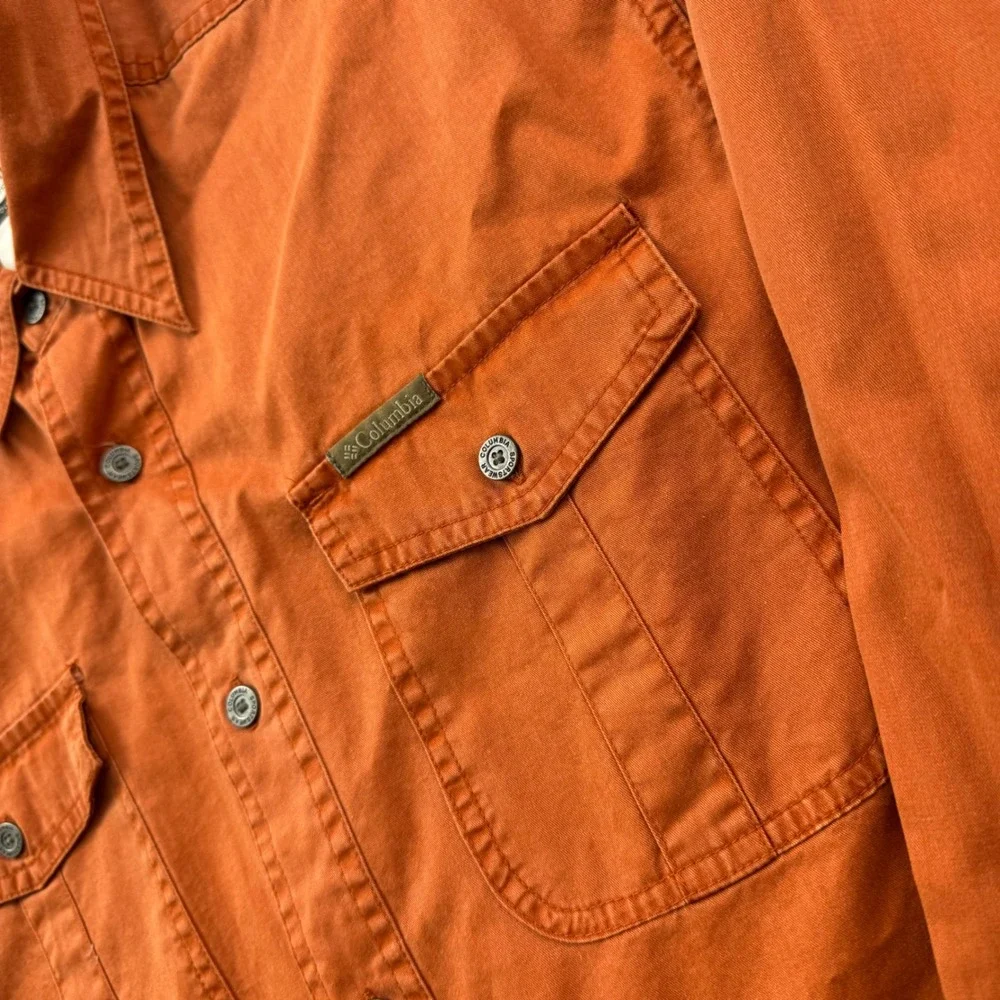Columbia Mens Small Burnt Orange Cotton Long Sleeve Button Down Utility Shirt‎